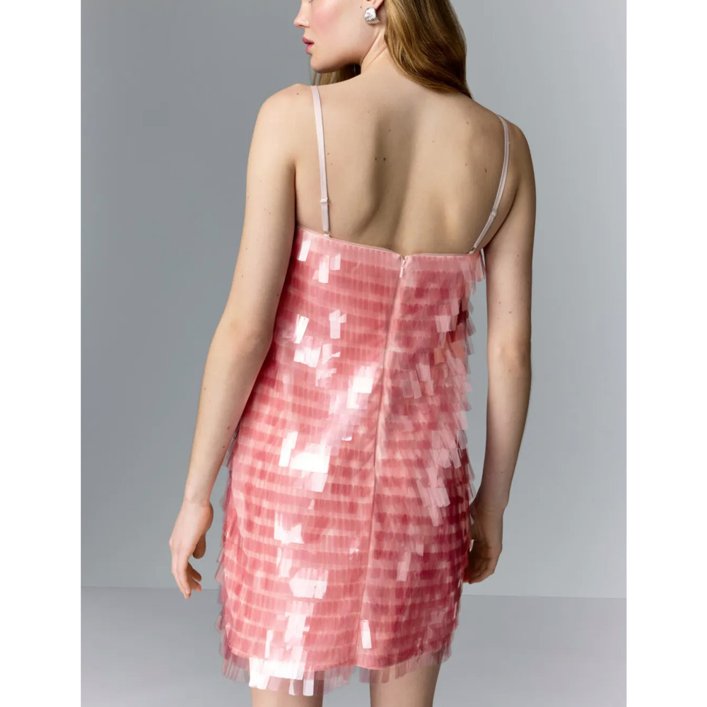 Badgley Mischka Pink Sequin Mini Slip Dress SIZE 8 Cocktail Party Designer $500 - Picture 2 of 15